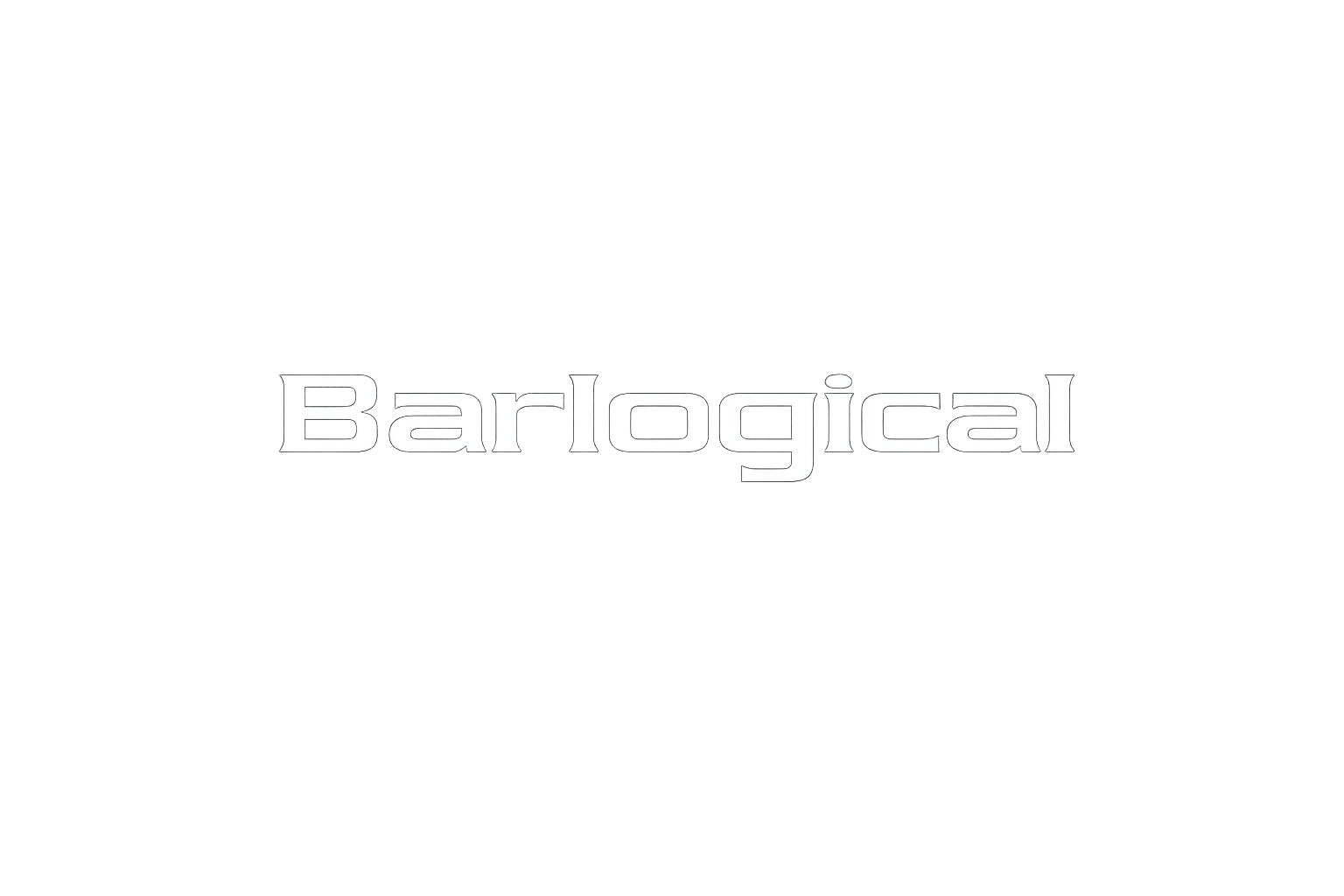 Barlogical logo in white modern geometric font with transparent background