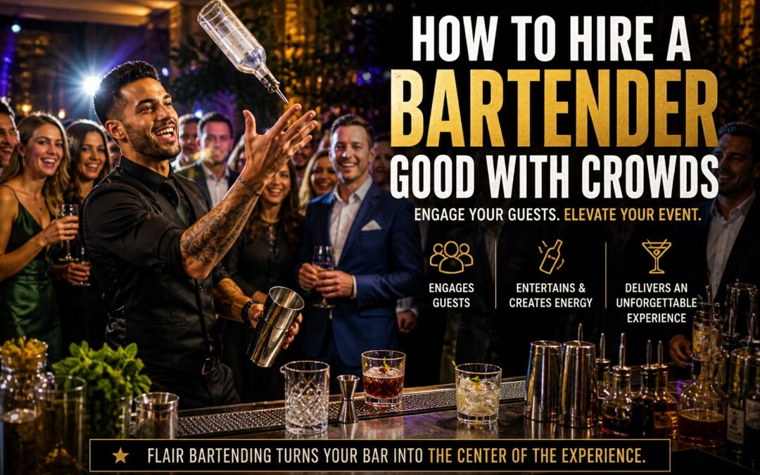 bartender good with crowds performing flair bartending at a high energy event