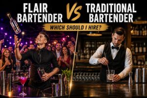 Flair bartender vs traditional bartender comparison at a live event bar