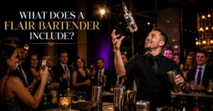 What does a flair bartender include at a corporate event with live bartending entertainment