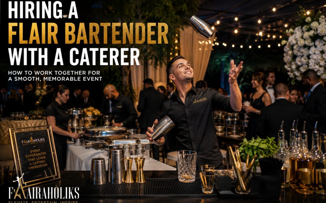 Hire a flair bartender with a caterer at a luxury private event